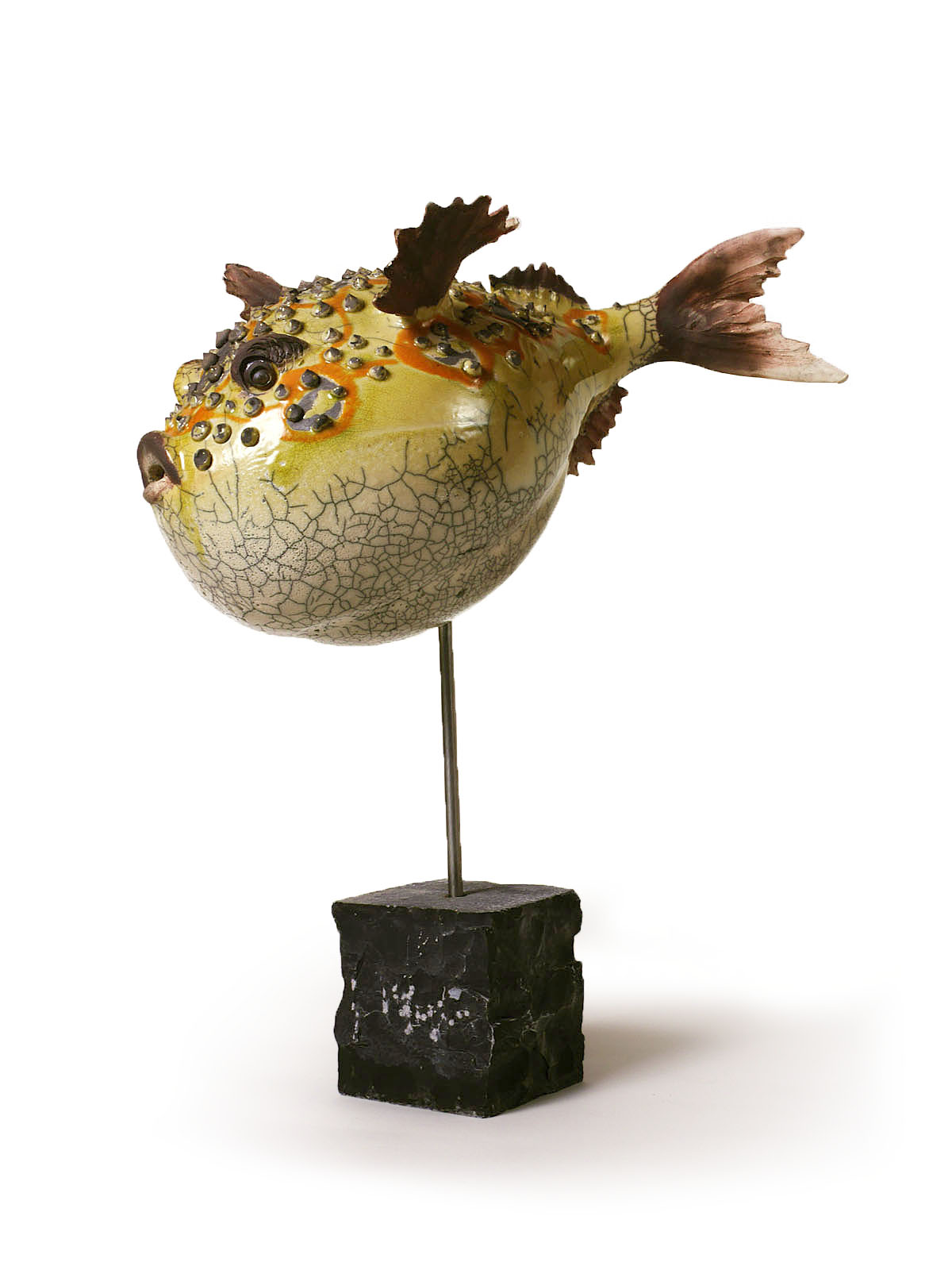 Keramik Fisch | Fugu Fisch | Kugelfische grün/gelb