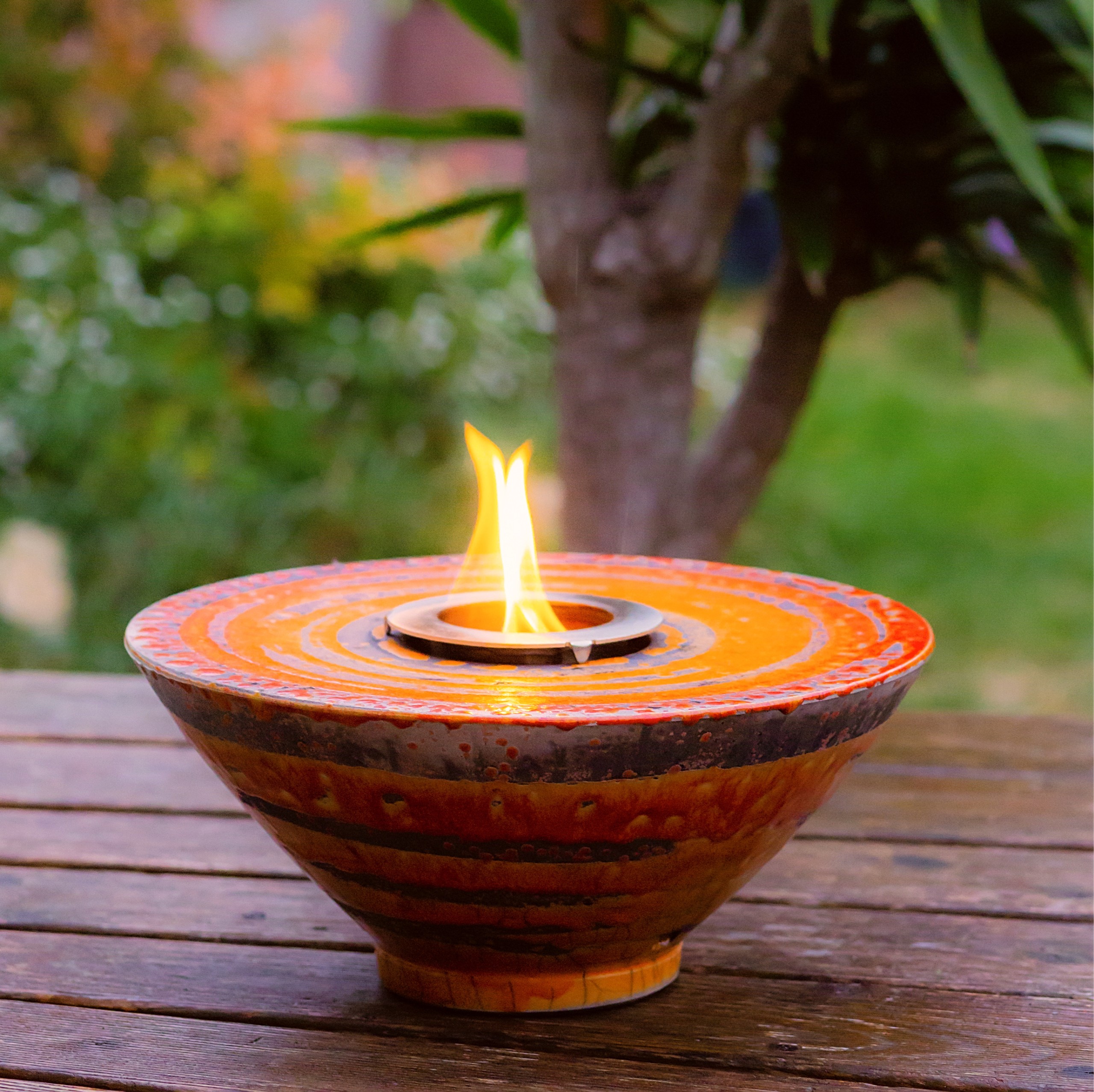 Feuerschale Keramik | Ethanol Brenner | Flammschale | grün