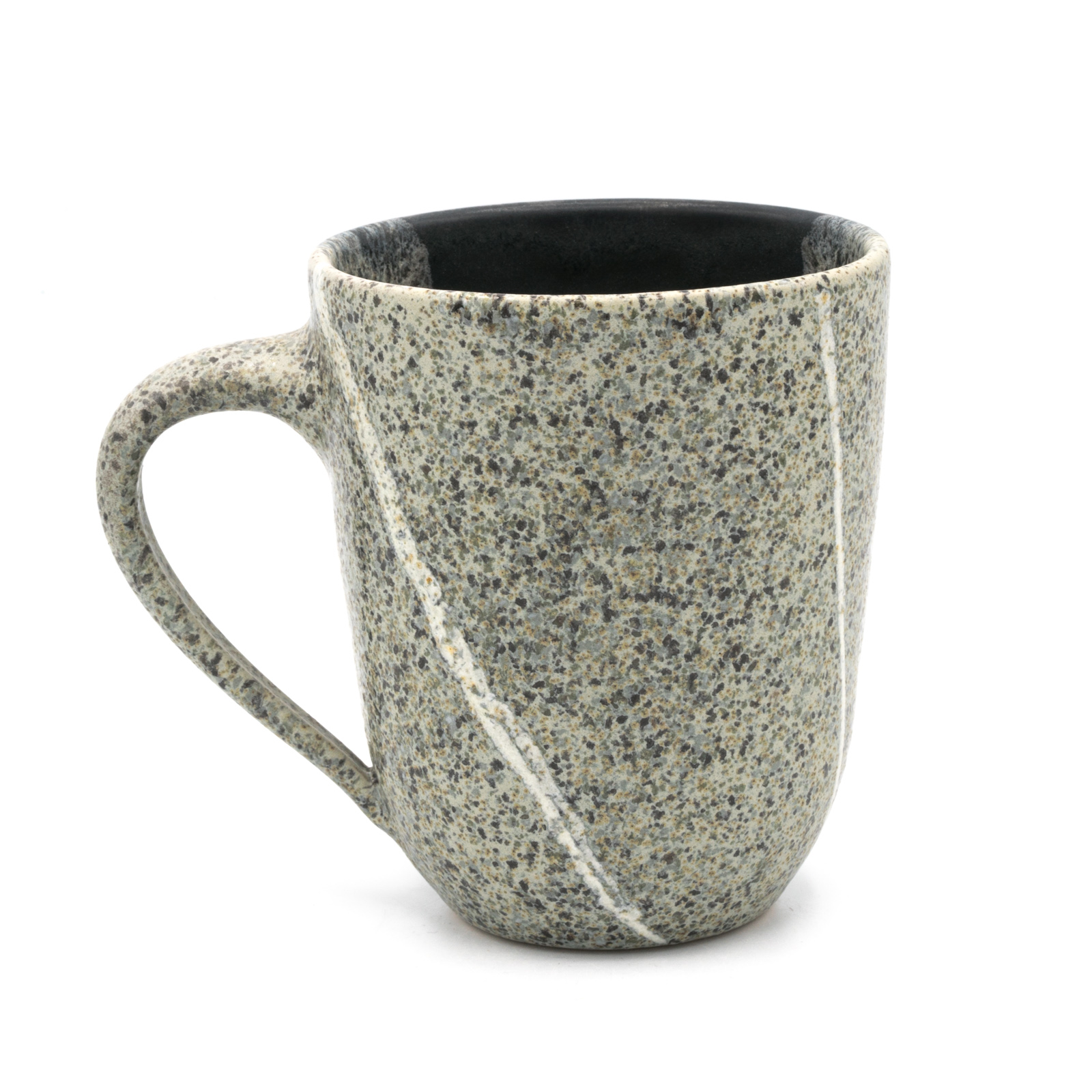 Kaffeebecher Keramik | Kaffeepott mit Rheinkiesel | schwarz