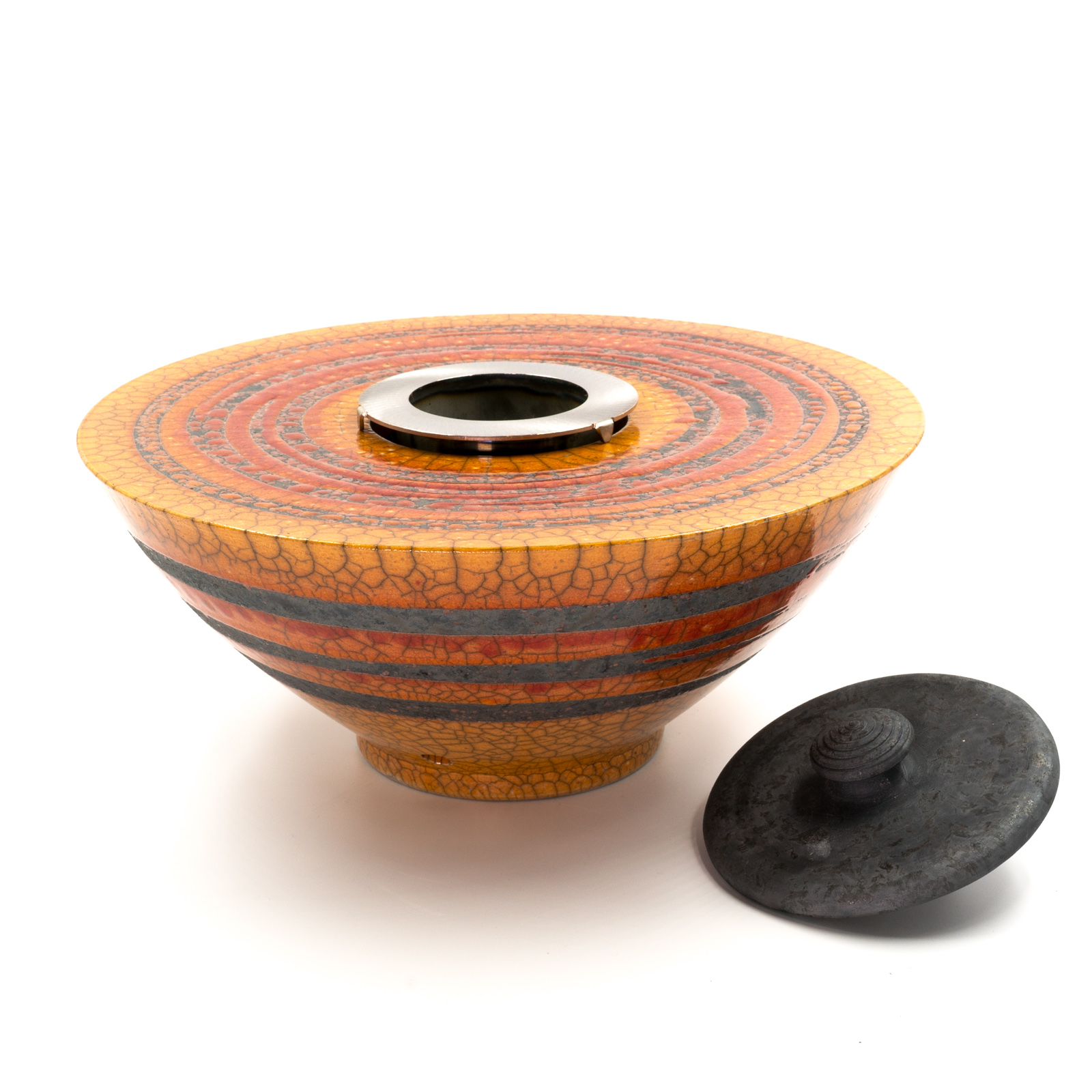 Feuerschale mit Sockel Keramik | Gartenfackel  | Flammschale mit Sockel rot/orange 100cm