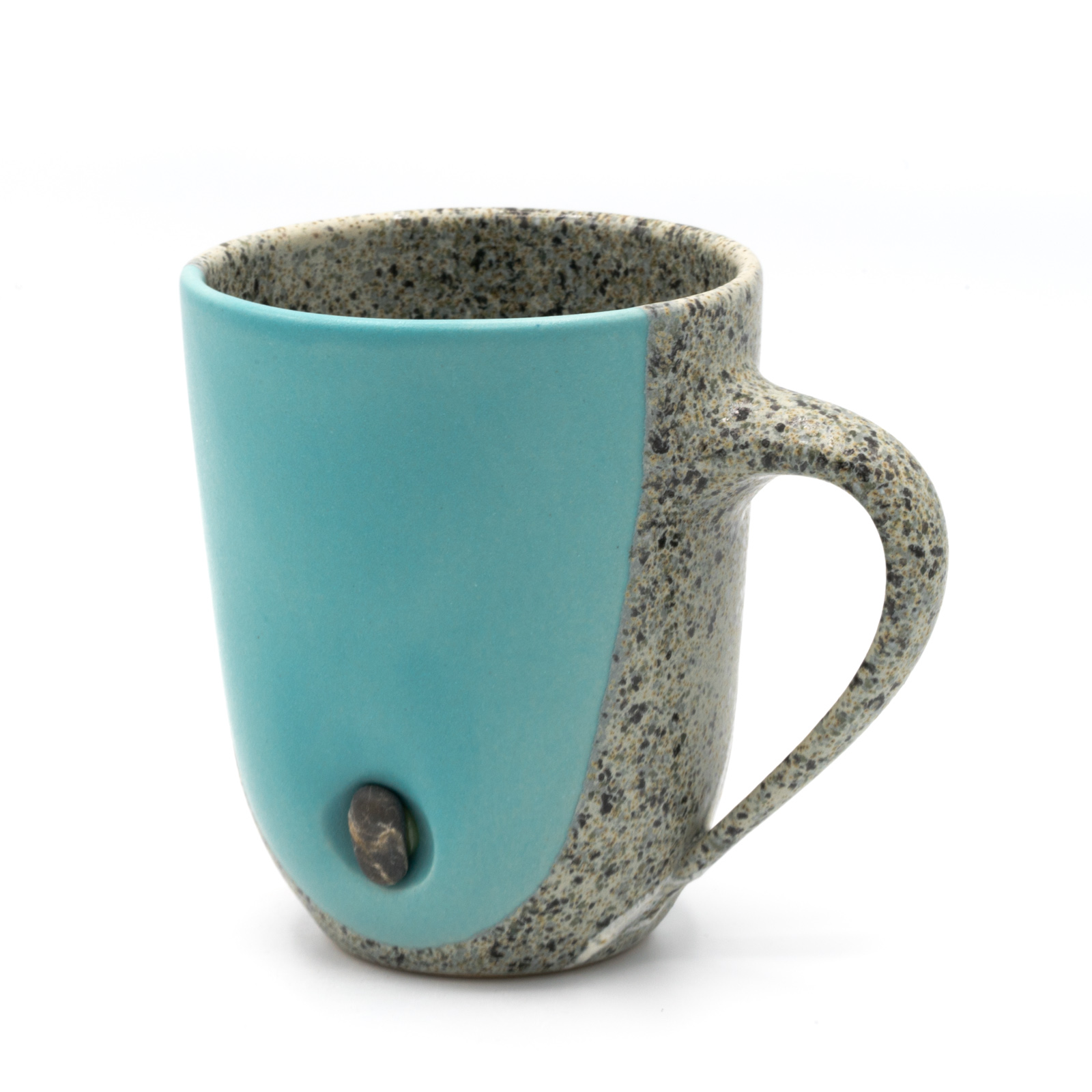Kaffeebecher Keramik | Kaffeepott mit Rheinkiesel | türkis