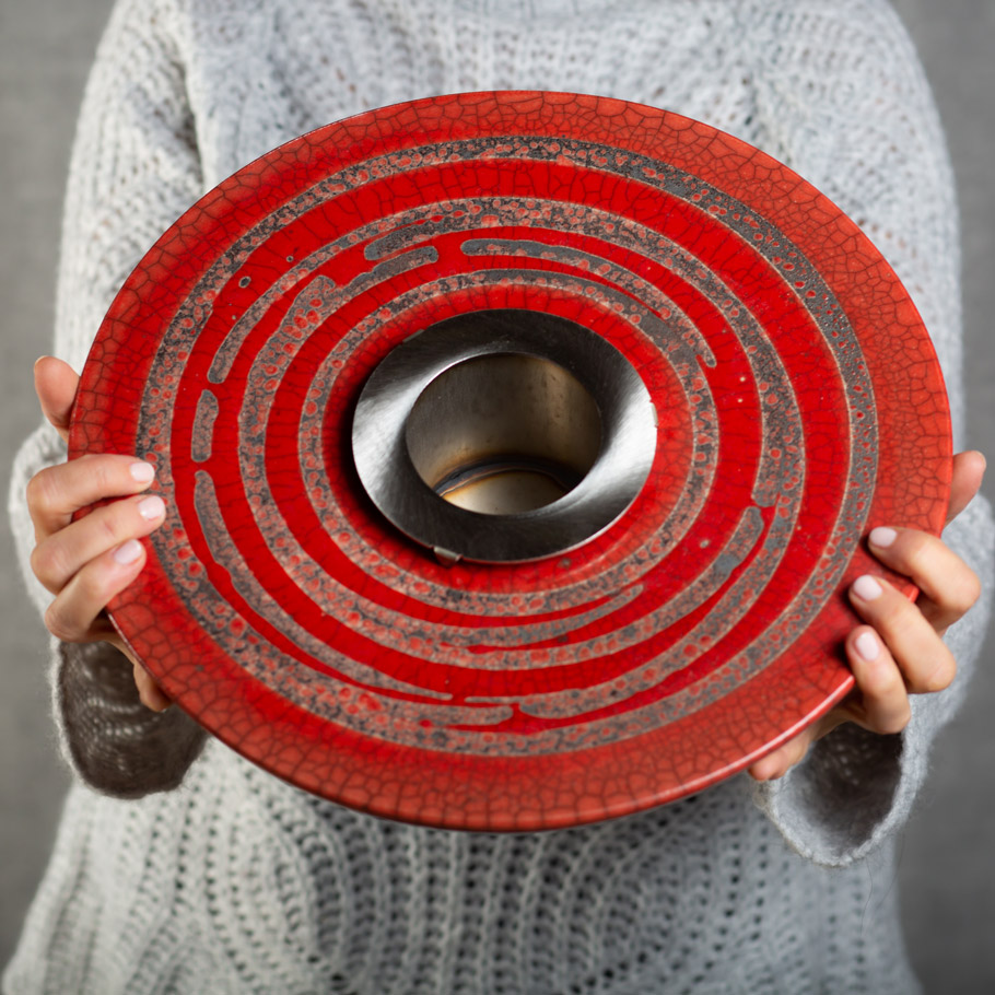 Feuerschale mit Sockel Keramik | Gartenfackel  | Flammschale mit Sockel rot 100cm