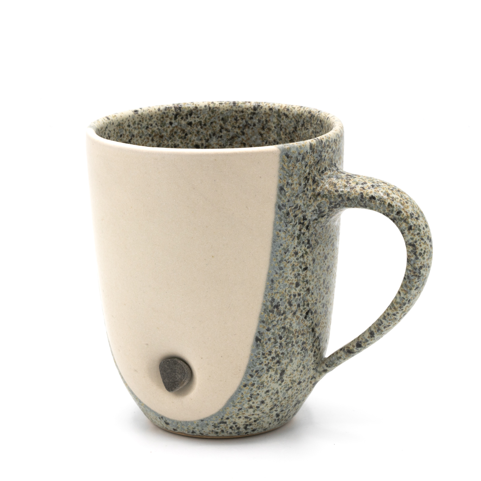 Kaffeebecher Keramik | Kaffeepott mit Rheinkiesel | cremeweiß 