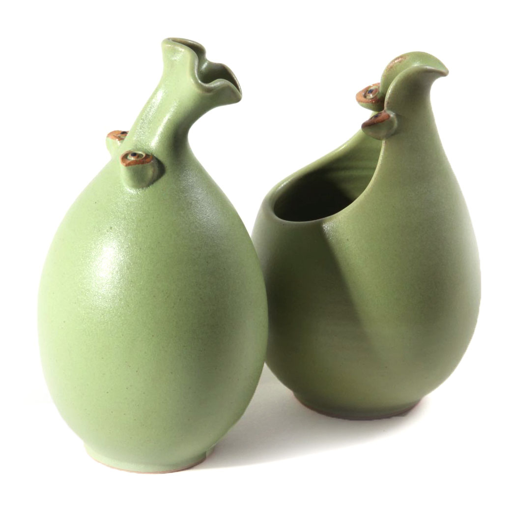 Milchkännchen Keramik  | Zuckerstreuer Keramik | Rüssler & Milchmädchen im Paar | Set | maigrün