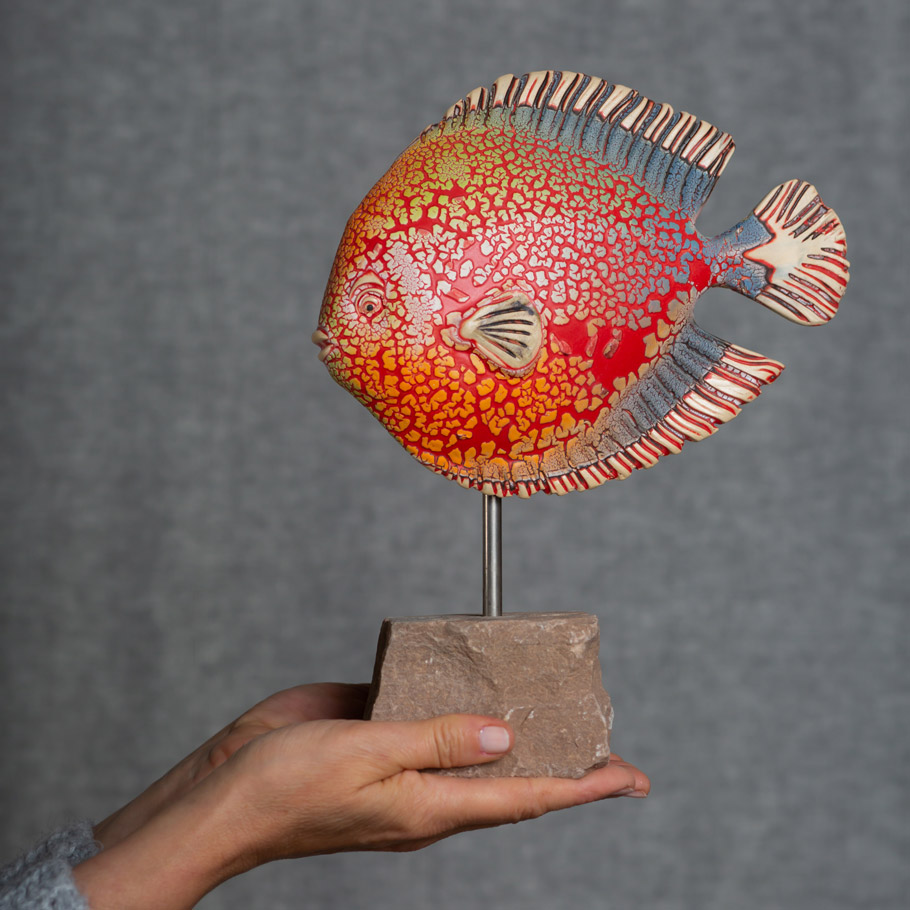 Keramik Fisch | Diskusfisch | rot/orange