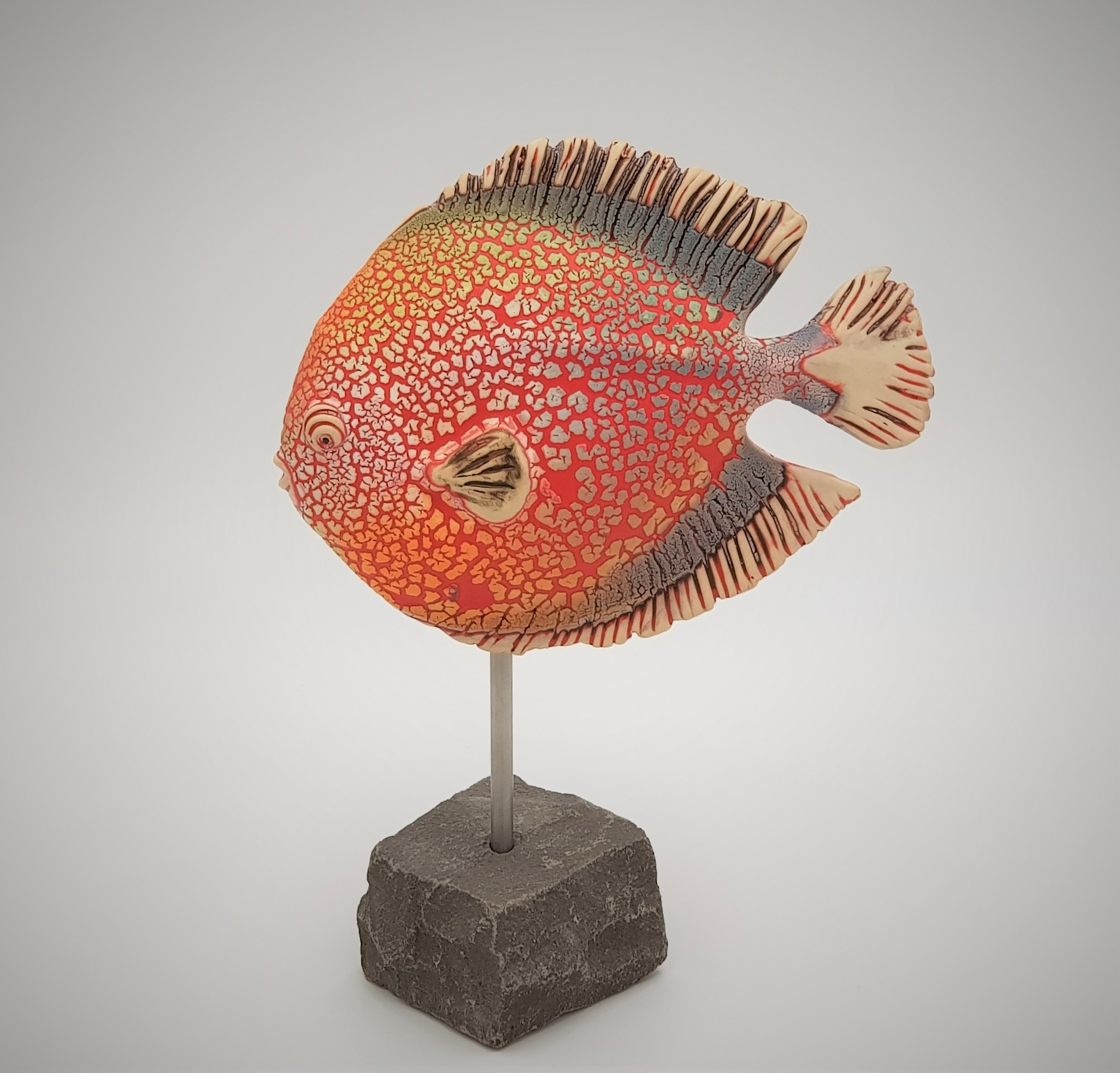 Keramik Fisch | Diskusfisch | rot/orange