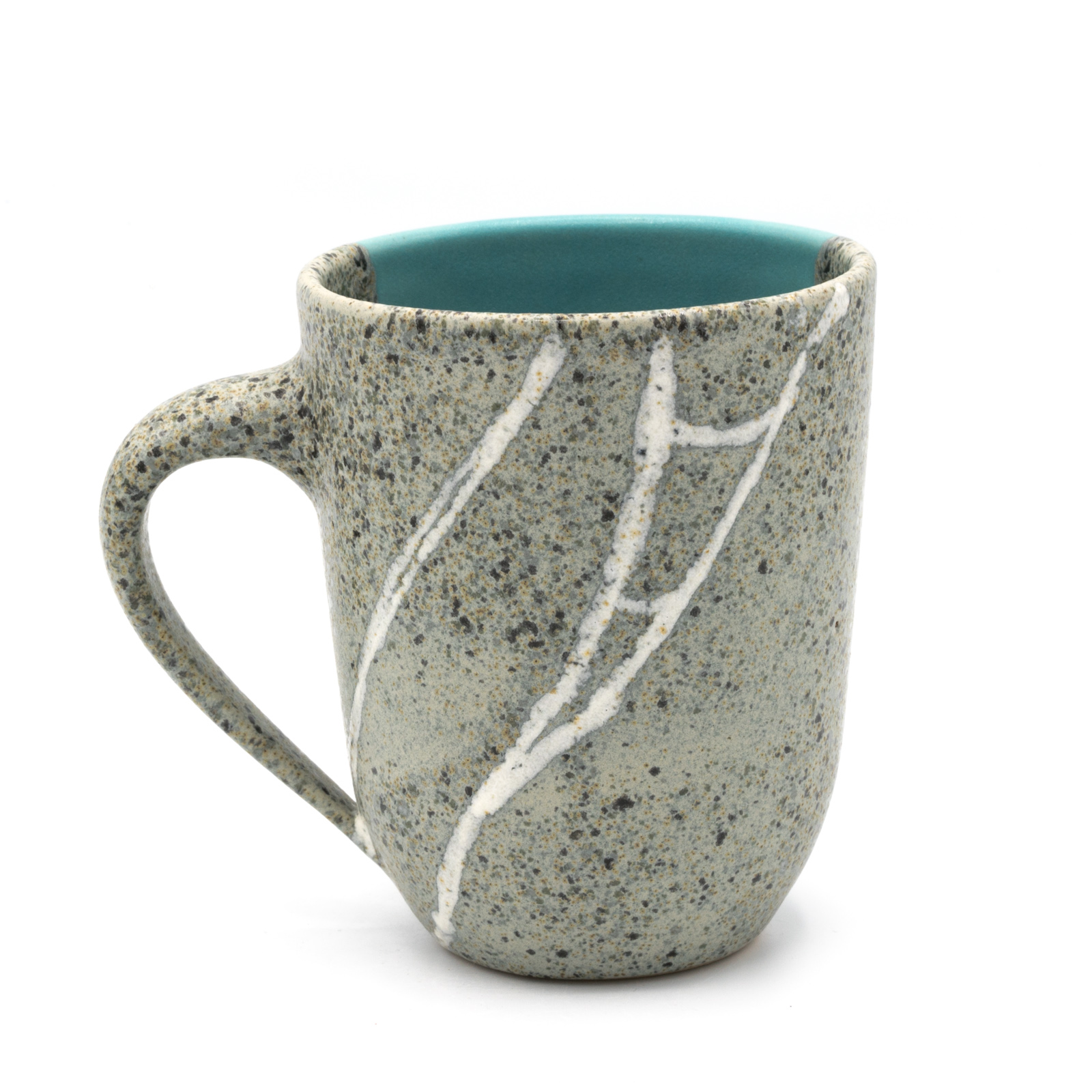 Kaffeebecher Keramik | Kaffeepott mit Rheinkiesel | türkis